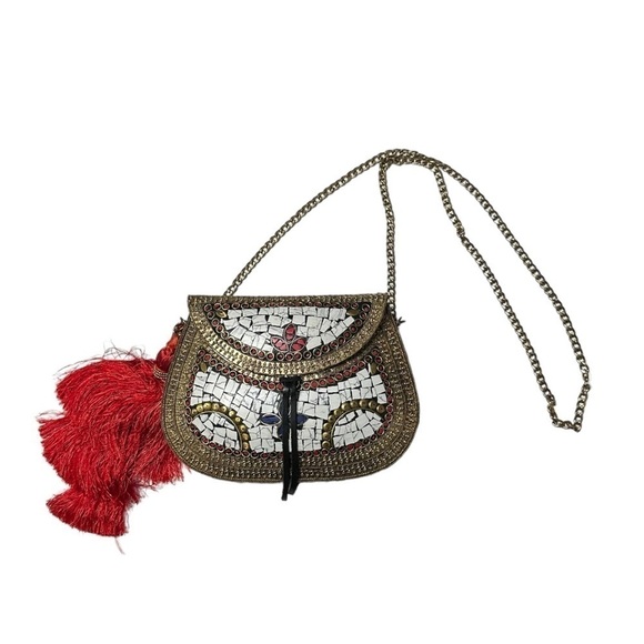 Sam Edelman Metal Gold Tone Mosaic Crossbody Purse - Picture 1 of 9